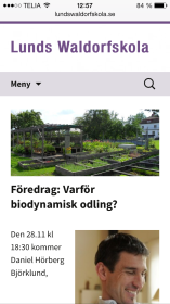 Startsidan på  Lunds Waldorfskolas nya hemsida