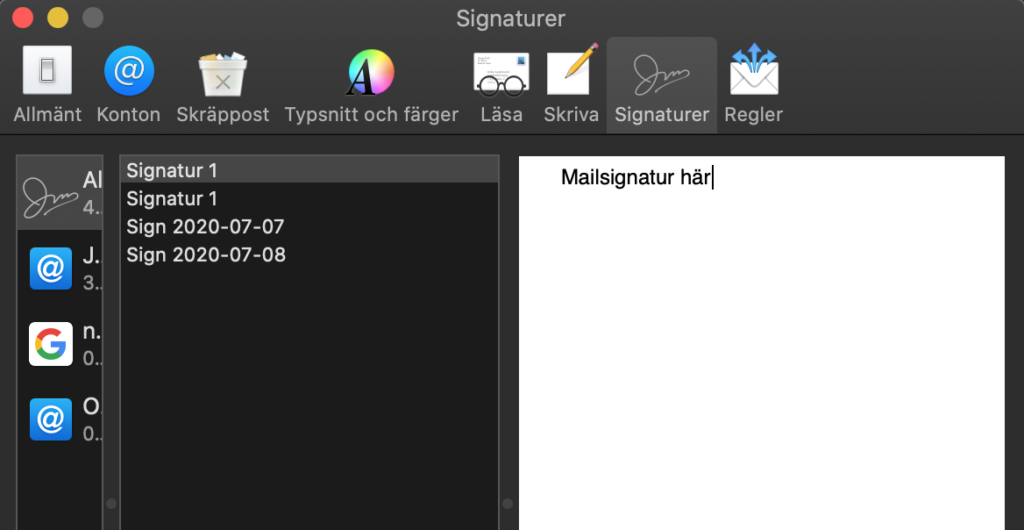 e-postsignatur i Apple Mail